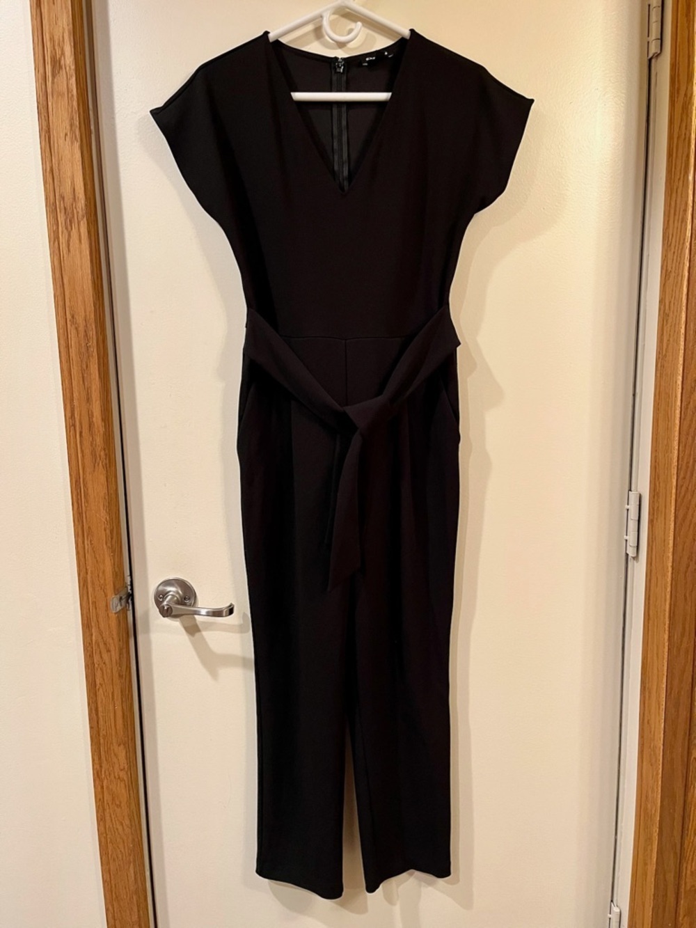 Express Black V Neck Short Sleeve Belted Jumpsuit Size XS